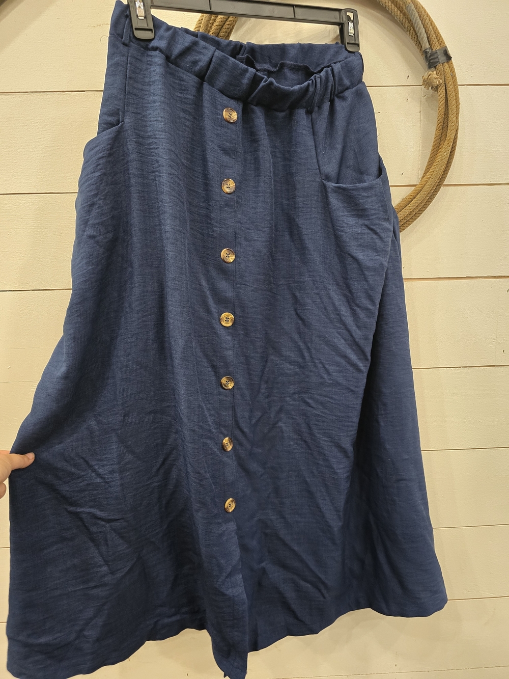 SHEIN Navy Button-Front A-Line Skirt with Pockets